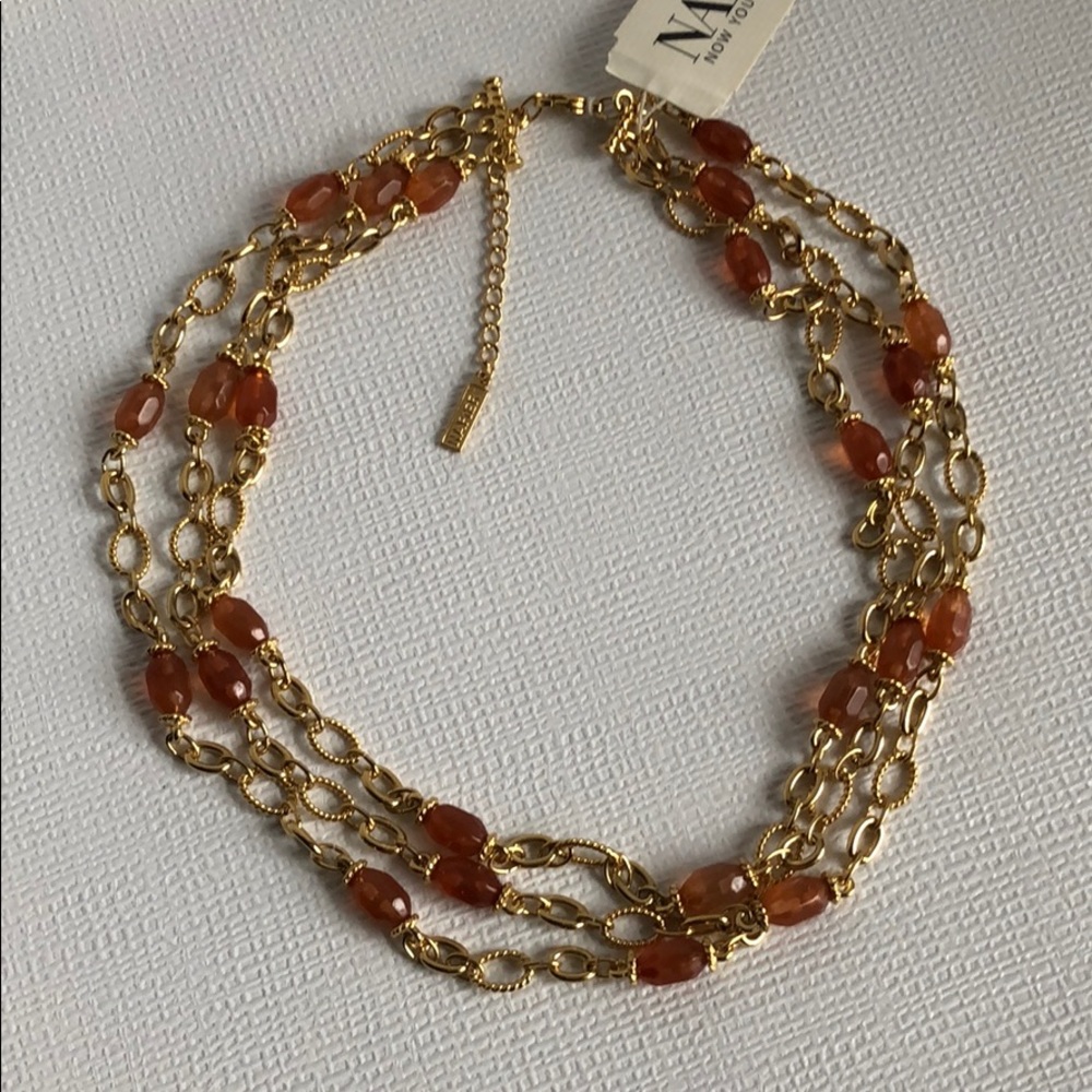 Napier 18” Gold Brown Necklace 3 Layers New